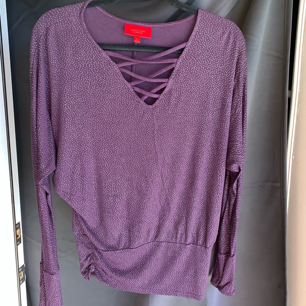 J-Lo purple top with silver dots